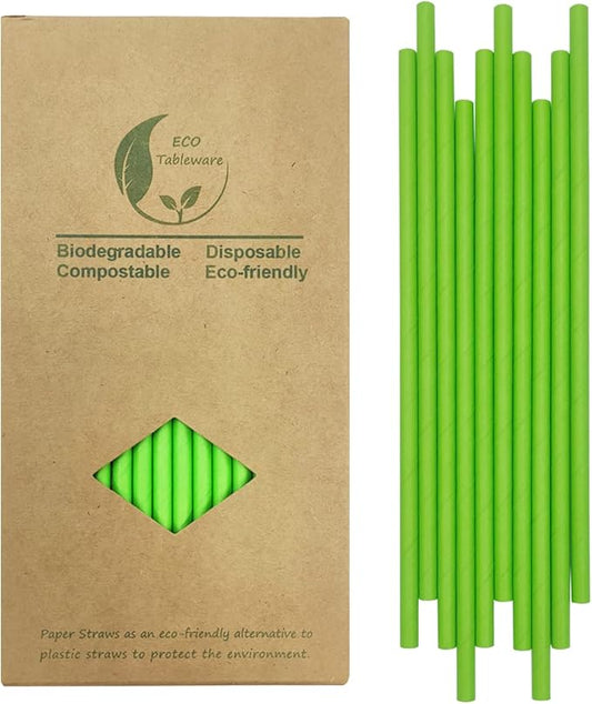 Green Paper Straws 100 Pack, Christmas Green Disposable Paper Straws 100% Biodegradable Straws for Drinking Cake Pop Sticks Party Wedding DIY Crafts Supplies