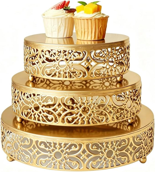 Cake Stand Set, 3Pcs Round Metal Cake Stands, Dessert Cupcake Pastry Candy Display Plate for Wedding, Event, Birthday Party (Gold Cake Stands / 3 Pcs / Metal)