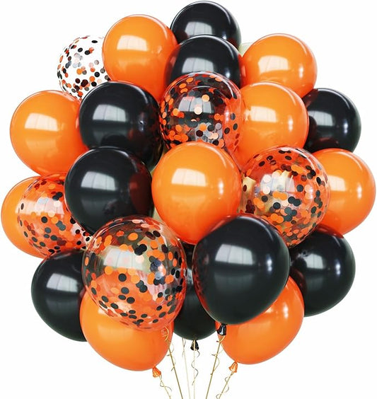 Black and Orange Balloons Kit, 65 12Inch Orange and Black Latex Balloons Halloween Confetti Balloon for Birthday Wedding Halloween Party Decorations