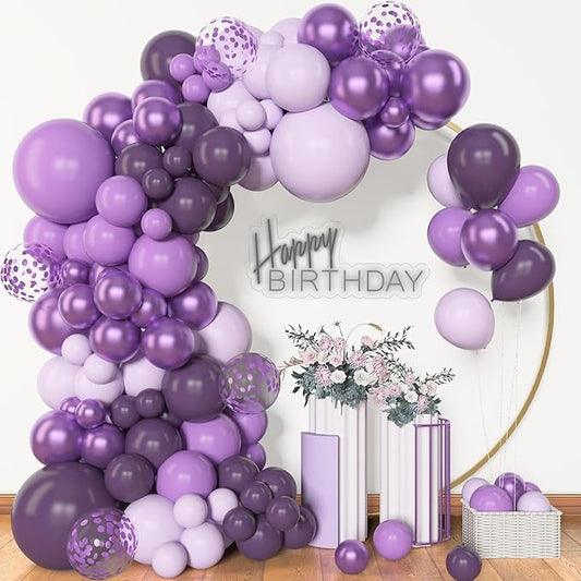 Archloon 156pcs Purple Balloon Garland Arch Kit, Different Sizes 18 12 10 5 inch Lavender Latex Metallic Confetti Purple Balloons for Halloween Wedding Birthday Baby Shower Party Decorations Supplies