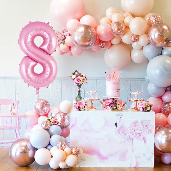 Pink Number 8 Balloon 40 Inch, Big Large Foil Helium Number Balloons, Jumbo Giant Mylar Number 8 Balloons for 8 Year Old Birthday Party Decorations Supplies Anniversary Celebration