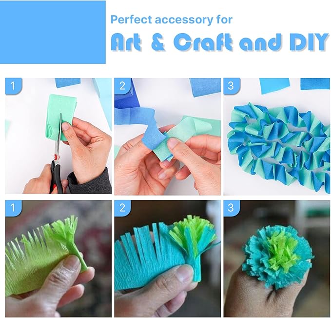 PartyWoo Crepe Paper Streamers 8 Rolls 656ft, Pack of Blue, Turquoise, Green, Lime and White Party Streamers for Birthday Decorations, Party Decorations, Wedding Decorations (1.8 Inch x 82 Ft/Roll)