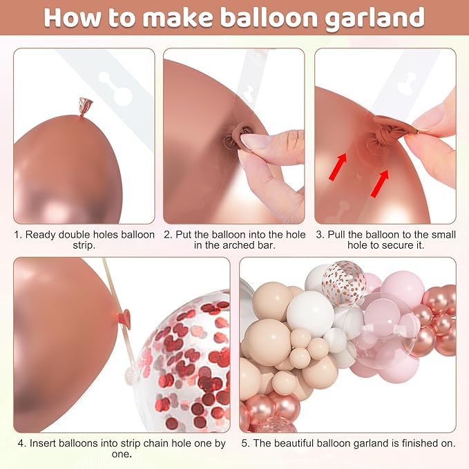 Ouddy Party 149Pcs Rose Gold Balloon Arch Garland Kit Different Sizes 18 12 10 5Inch, 6Pcs 18” Clear Nude Pink White Metallic Confetti Balloons for Wedding Baby Shower Girl Birthday Party Decorations