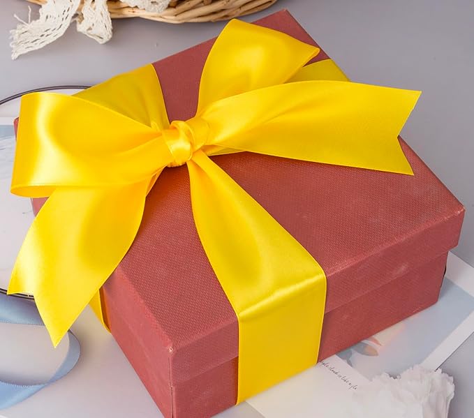 YASEO 2 Inch Yellow Solid Satin Ribbon, 50 Yards Craft Fabric Ribbon for Gift Wrapping Floral Bouquets Wedding Party Decoration
