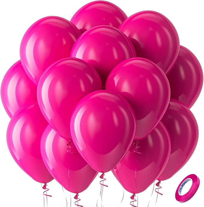 Bezente Hot Pink Latex Party Balloons, 100 Pack 12 inch Round Helium Pink Balloons for Valentine's Day Wedding Birthday Party Backdrop Decorations
