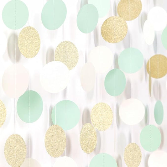 Sage-Green Mint-Gold Tea Party Decorations Garland - 52Ft Garden Forest Baby Bridal Shower Birthday Hanging Streamers Banner Decor,Wedding Bachelorette Engagement Graduation Backdrop Huglony