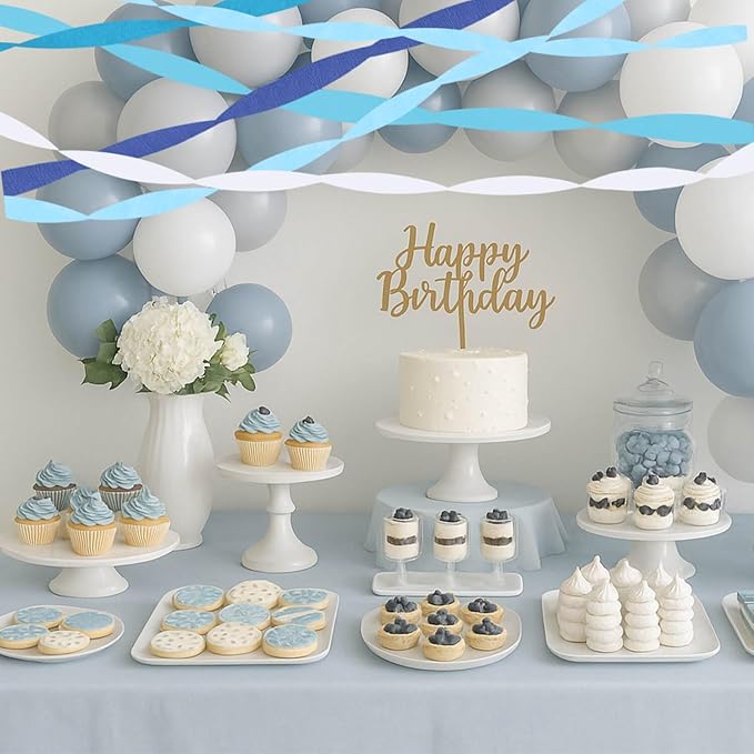 Blue Crepe Paper Streamers Birthday Graduation Party Decorations(5 Rolls)- Light Blue, Dark Blue, Navy Blue, White Paper Crafts for Blue Theme Party Supplies, Baby Boy Shower, Hanging Party Décor