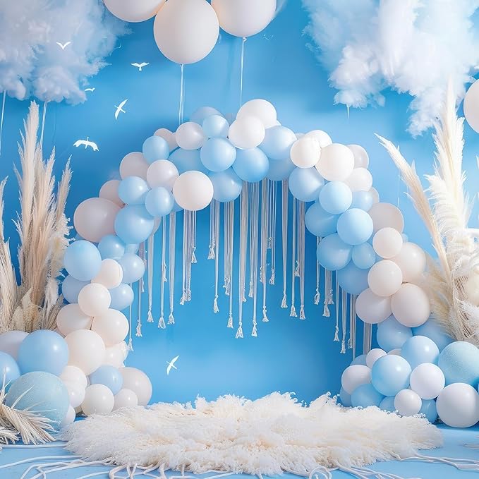 RUBFAC 135pcs Light Baby Blue Balloons Different Sizes 18 12 10 5 Inch for Garland Arch, Latex Pastel Blue Balloon for Baby Shower Gender Reveal Birthday Party Wedding Decorations