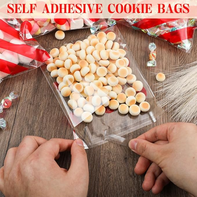 200pcs Cellophane Bags 5.5x5.5 Self Sealing Cookie Bags for Packaging Cellophane Treat Bag for Gift Giving Packaging Christmas Valentines Candy Goodie Homemade Bakery