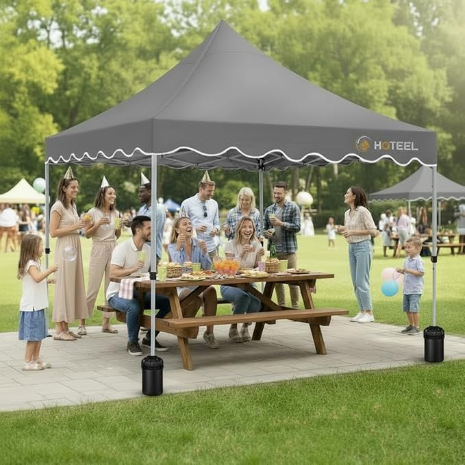 Hoteel 10x10 Pop Up Canopy Tent | One Person Setup Outdoor Shade, UPF 50+ and Waterproof, 210D Oxford Top, 3 Heights Adjustable, 600D Carry Bag for Beach, Events, Commercial Use (Gray)