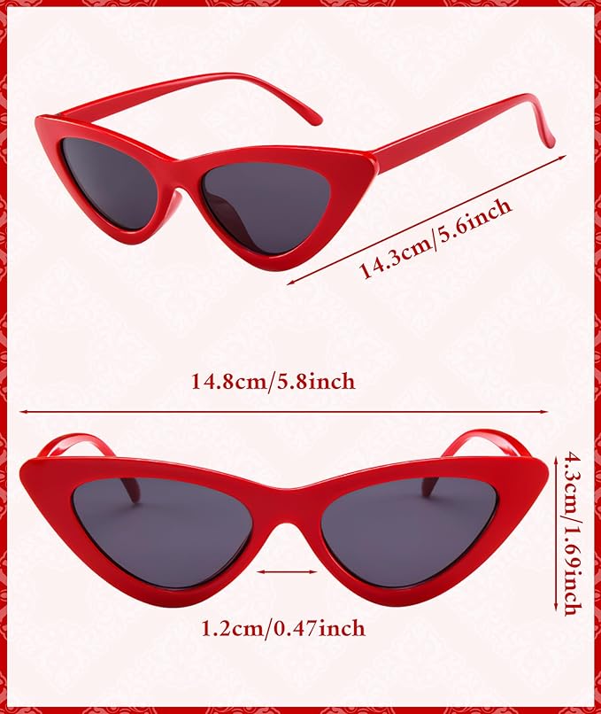 PLULON Vintage Narrow Cat Eye Sunglasses Women Men Sun Glasses Retro Cateye Boys Girls Birthday Summer Beach Pool Party