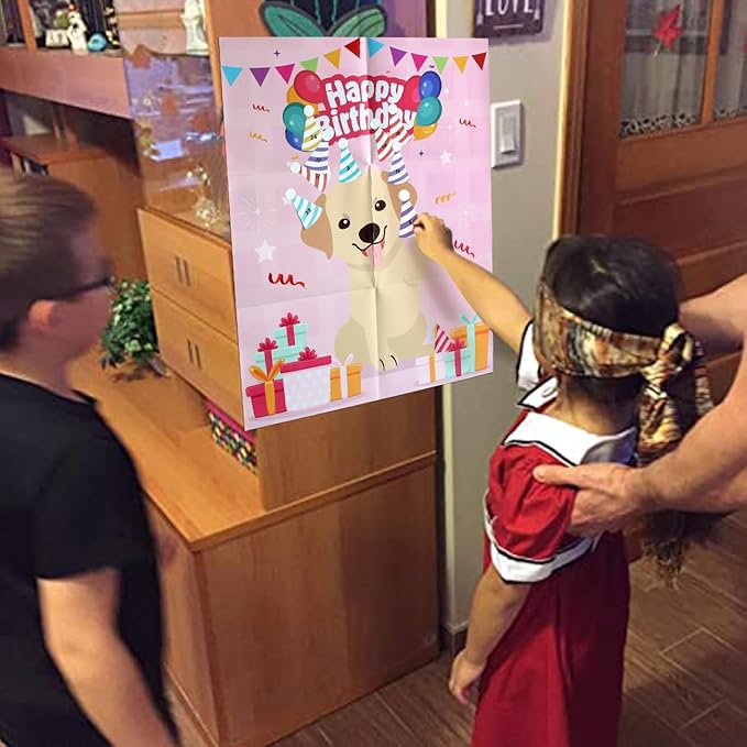 PARTYLOUD Dog Birthday Party Games, Pin The Hat on The Dog, Dog Themed Pet Party Games Toddlers Preschool Party Supplies Favors for Boys Girls Adults 24 Guests