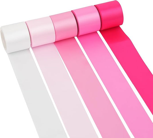 MAYREEL Pink Satin Ribbon 1.5 Inch Blush Pink Ribbon for Gift Wrapping Flower Bouquet Crafts Wedding Bridal Shower Valentine's Day 5 Rolls 5 Yards Each Color Total 25 Yards