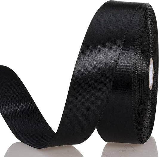 YASEO 1 Inch Black Solid Satin Ribbon, 50 Yards Craft Fabric Ribbon for Gift Wrapping Floral Bouquets Wedding Party Decoration