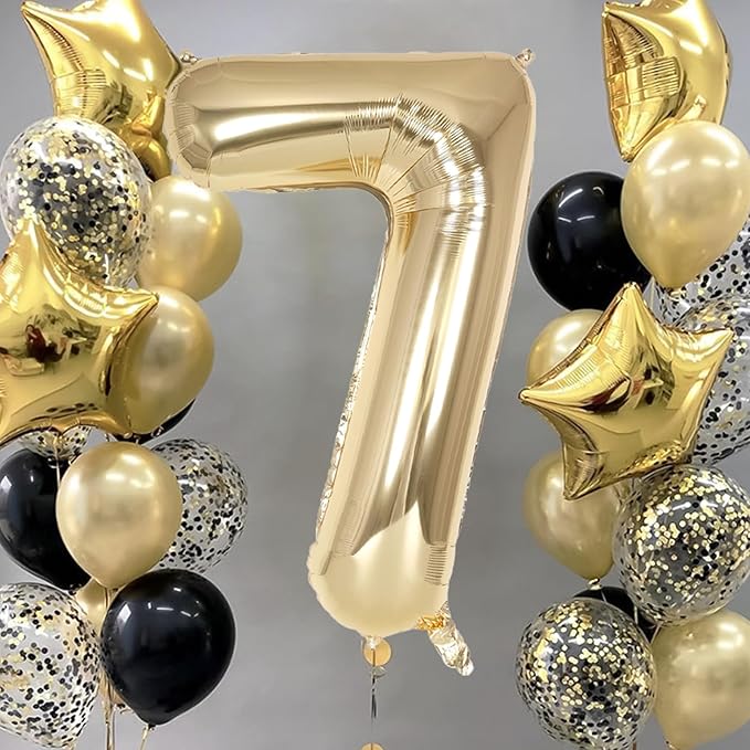 Champagne Gold Large Number 7 Balloon, 40 Inch Light Gold Foil Helium Number Balloons, Giant Mylar Number 7 Balloons for 7 Years Old Birthday Party Anniversary Decorations