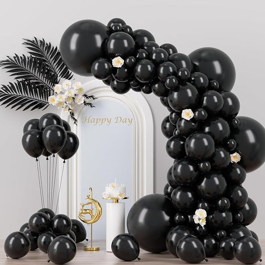 Voircoloria 130pcs Black Balloons Different Sizes 18" 12" 10" 5" Party Latex Balloons for Birthday Graduation Baby Shower Anniversary New Year Holiday Party Decorations