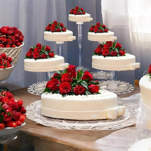 6 Tier Acrylic Wedding Cake Stand Set - Heavy Duty Round Cake and Cupcake Stand Combo for Home Decor, Wedding, Party, Birthday - Crystal Clear Cake Stand, Dessert Display Stands