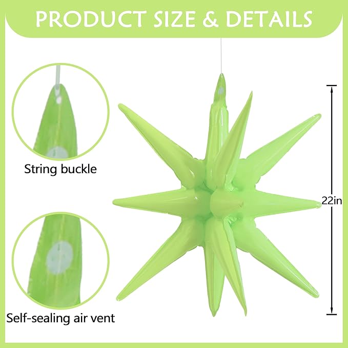TONIFUL 4 Pcs 22inch 4D Light Green Explosion Star Mylar Balloons for Party Backdrop Christmas,New Year Birthday, Wedding Baby Shower Anniversary Photo Booth Supplies