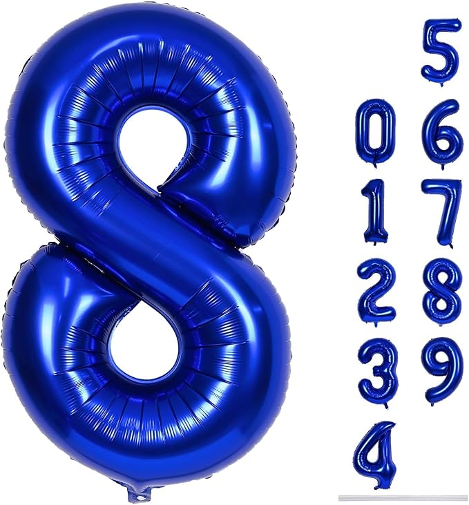 Navy Bluen Balloon Number 8, 40 Inch Large Self Inflating Royal Blue Foil Number Balloons 0-9, Dark Blue Digital 8 Helium Balloon for 8th Boys Men Birthday Party Anniversary Decorations