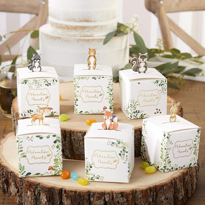 Kate Aspen Woodland Baby Shower Decorations - Adorable Woodland Animal Party Favor Boxes for Baby Showers, Birthdays, and Gender Reveals - Pack of 24