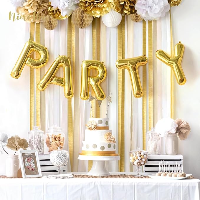 NICROHOME EUR Wedding Decorations, 6 Rolls Ivory White Gold Light Brown Crepe Paper Streamers for Bridal Shower, Birthday Party, Golden Engagement Party, New Year Decorations 82 Ft Long