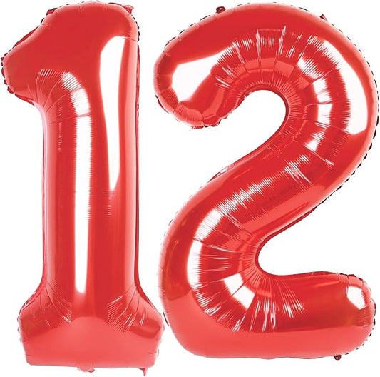 12 Number Balloon 40 Inch, Red Large Number Balloons Birthday Gift for 12 21 Years Old, Maylar Balloon Decorations for Wedding Engagement Graduations Memorial Day's