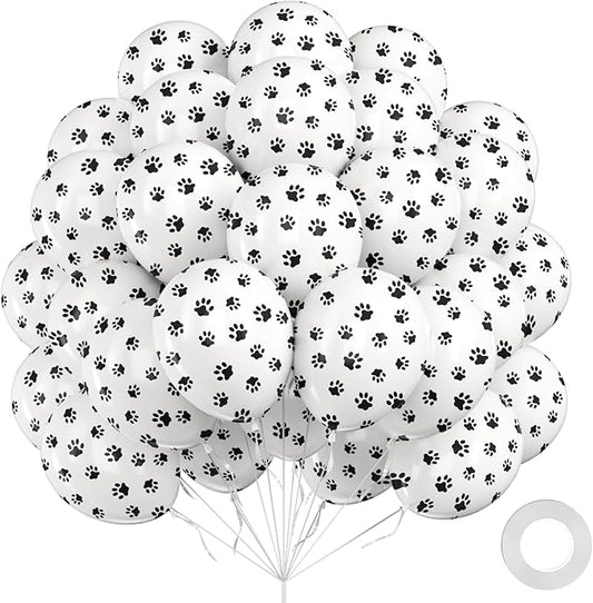 60pcs Paw Print Balloons 12inch White Dog Balloons for Dog Farm Birthday Party Decorations