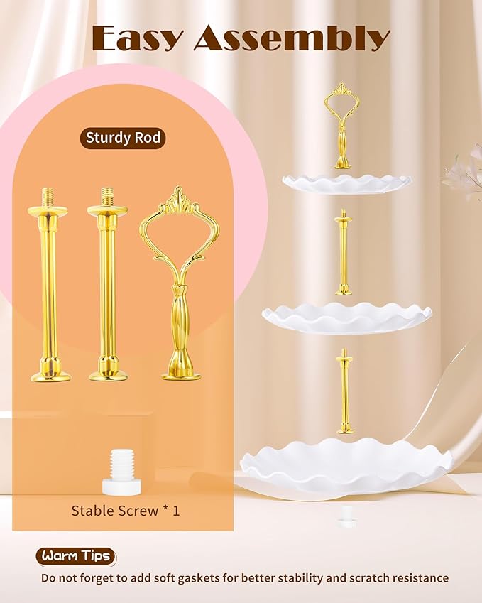 Hoedia 10 Pcs Cake Stand, Plastic Dessert Table Display Set, 4 Pcs 3 Tier Cupcake Stand Tower Holder and 6 Pcs Serving Tray for Tea Party Baby Shower Decorations