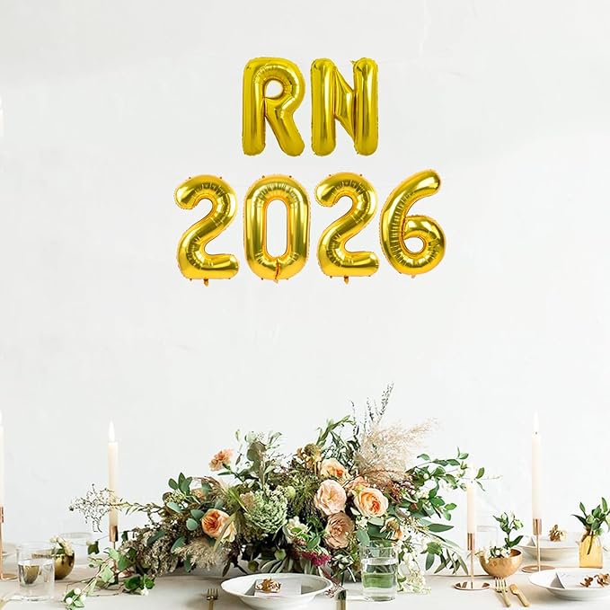 TONIFUL 2026 Nurse Graduation Decorations Gold RN 2026 Balloons 16 Inch RN 2026 Graduation Balloons Class of 2026 Registered Nurse Balloons Decorations 2026 Nursing Graduation Party Supplies
