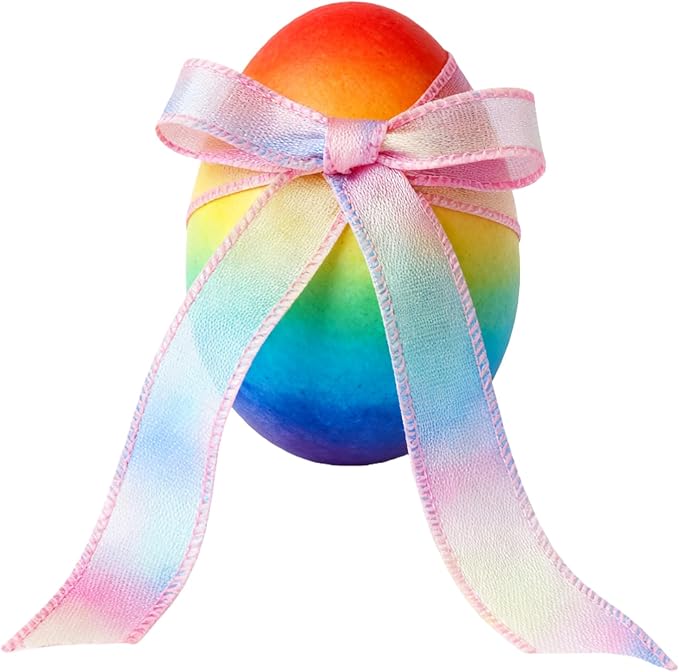 Meseey 1.5 Inch x 10 Yards Pastel Wired Ribbon, Rainbow Gradient Pastel Ribbons for Easter Wreaths, Gift Wrapping, Easter Baskets, Crafts, Spring Party Decorations