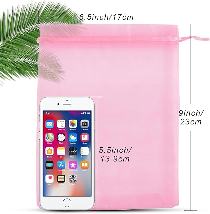 ANZNKU 100PCS Organza Bags 6x9 Large Gift Bags Mesh Pouches Drawstring, Cute Pink Goodie Bag for Jewelry Candy Sachet Soap Makeup, Sheer Party Favor Bag for Birthday Mother's Day Baby & Bridal Shower