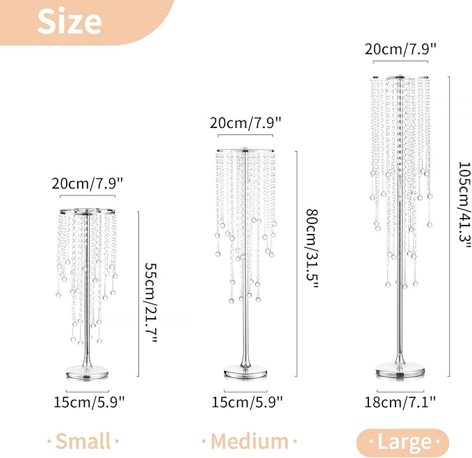 NUPTIO Silver Crystal Flower Vases for Weddings, 2 Pcs 39.4in Tall, Elegant Party Decorations