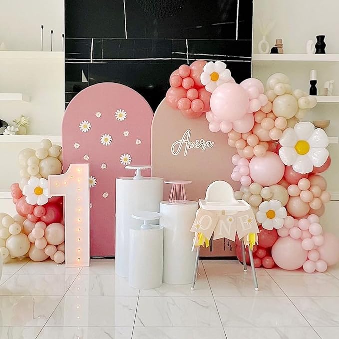 Daisy Balloon Garland Arch Kit,Retro Pink Sand White Hippie Boho Flower Balloons Garland For Birthday Baby Shower Bridal Wedding Groovy Party Decorations