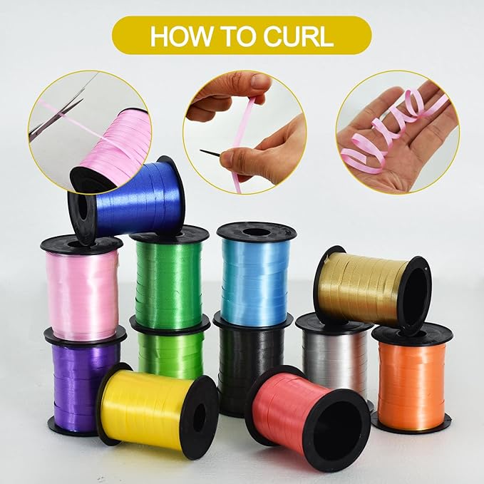 TONIFUL Curling Ribbon-12 Assorted Colors Balloon Curling Ribbons Set-240 Yards Balloon String for DIY Decor,Gift Wrapping,Ribbons and Bows for Christmas New Year Birthday Gifts Graduation Supplies
