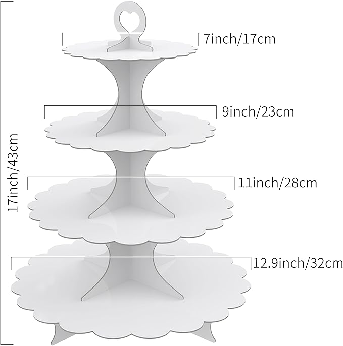 2 Pack 4-Tier Cupcake Stand, White Cardboard Round Dessert Display Tower for Weddings & Parties & Birthday Decoration Supplies