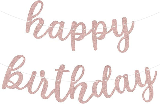 Glitter Happy Birthday Banner Sign Wall Door Banners for Women Men Boys Girls Birthday Party Backdrop Garland Decorations, Personalized Letters Name Banners Connected Rose Gold
