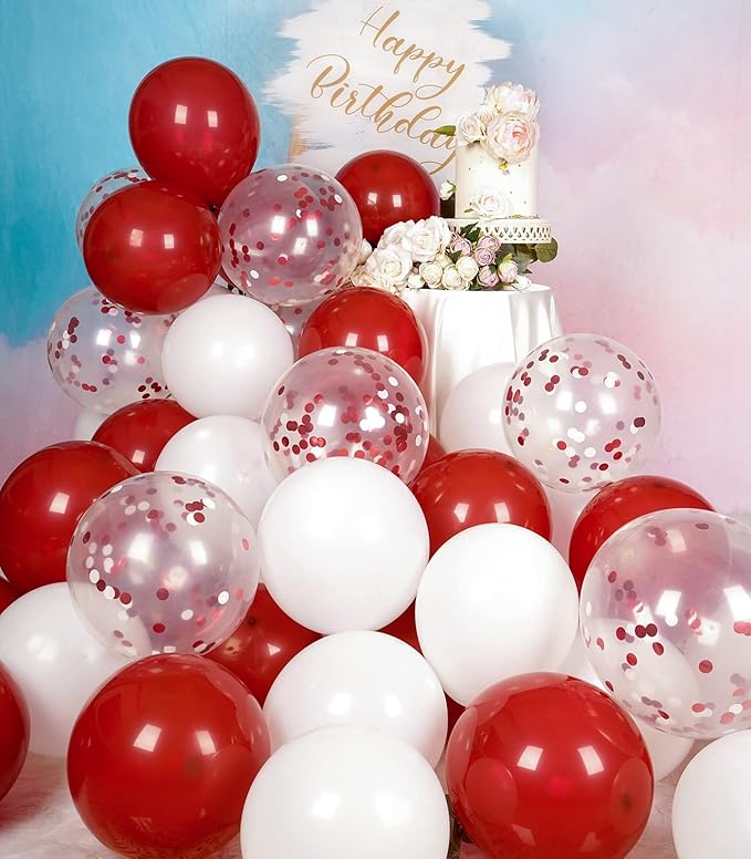 Metallic Shiny Red and White Balloons 12 Inch 67PCS Red White Confetti Balloons Latex Helium Balloon Set for Graduation Wedding Birthday Party Decorations