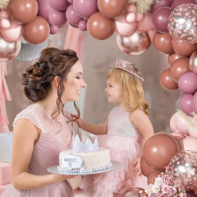 Ouddy Party Dusty Rose Pink Balloons Garland Arch Kit, Different Sizes 18 12 10 5 Inch Pink Mauve Retro Blush Purple Latex Confetti Balloons for Valentines Day Boho Birthday Wedding Party Decorations