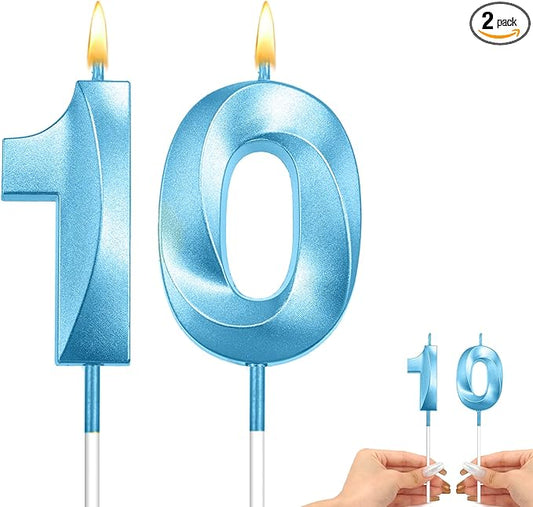 10 Birthday Candle for 10th Birthday Decorations for Boys Blue