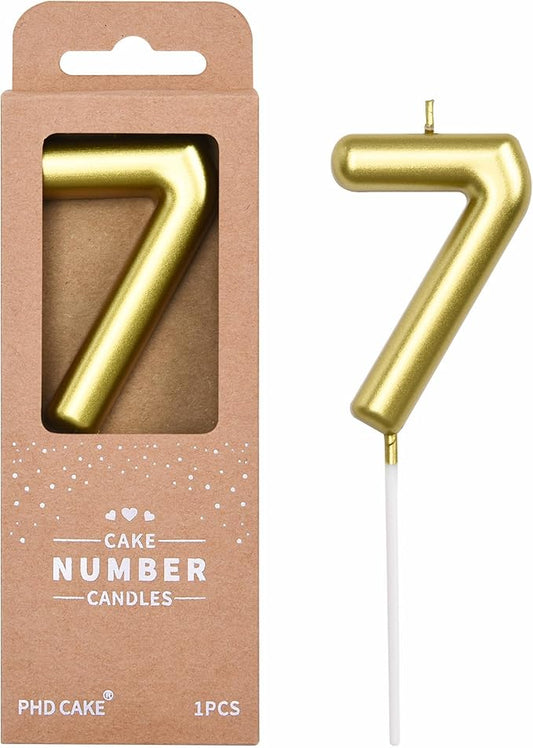 PHD CAKE 2.76 inch Classical Gold 7 Number Birthday Candles, Gold and Cake Number Candles for Party Celebration