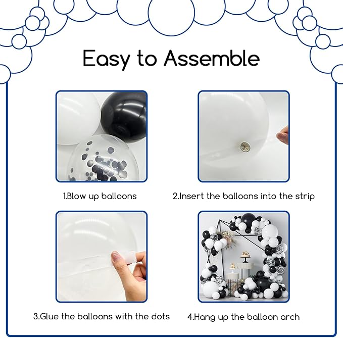 COKAOBE Black and White Balloon Garland Arch Kit, 124pcs White Black Confetti Latex Balloons for Baby Shower Birthday Graduation Wedding Engagements Anniversary Celebrations Party Decorations