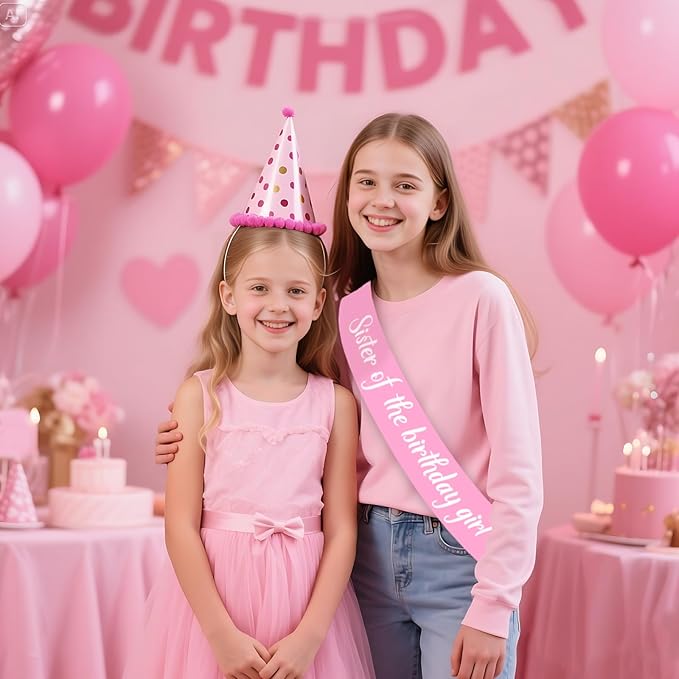 Big Sister Sash Pink Big Sisters Accessory Sister of the Birthday Girl Sashes Happy Bday Decoration Birthday Girl Supplies Favors Matching Family Sash Bday Satin Sashes Photo Props