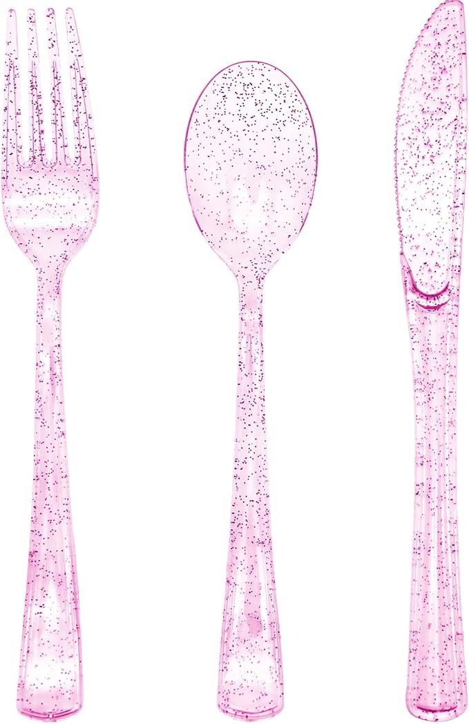 150PCS Purple Plastic Silverware, Purple Glitter Plastic Cutlery Disposable, 50 Forks, 50 Knives, 50 Spoons Heavy Duty, Perfect for Birthday, Wedding, Baby Shower, Picnic