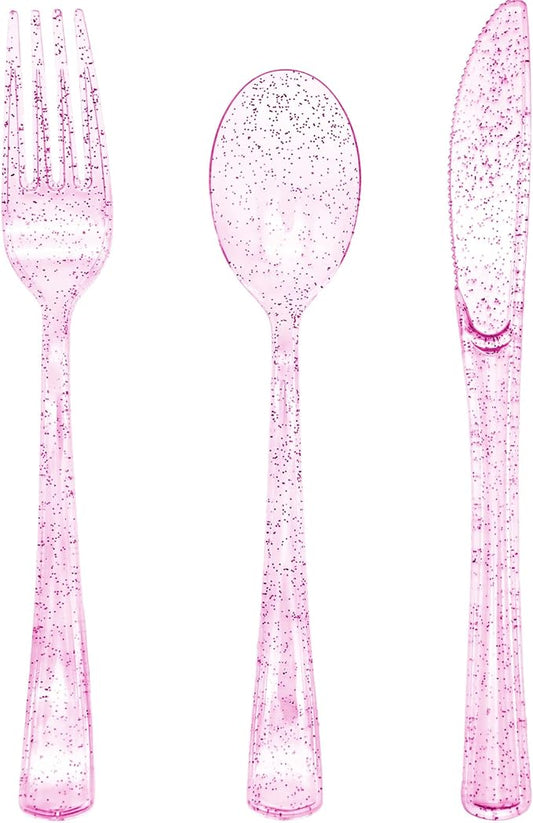 150PCS Purple Plastic Silverware, Purple Glitter Plastic Cutlery Disposable, 50 Forks, 50 Knives, 50 Spoons Heavy Duty, Perfect for Birthday, Wedding, Baby Shower, Picnic