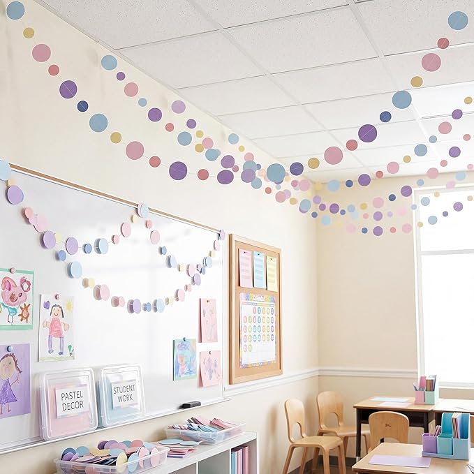 Outus 10 Pieces Colorful Circle Garland Banner Hanging Paper Dot Decorations for Classroom, Birthday Party, Baby Shower, Wedding Backdrop & Photo Booth Graduation Decor (Rainbow Color)