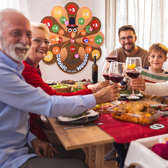Seenelling Thanksgiving Party Games Turkey Dart Board with 12 Sticky Balls Fall Festival Games for Family Thanksgiving Gift and Activities Party Favors Decor Supplies, 24 x 23 inch