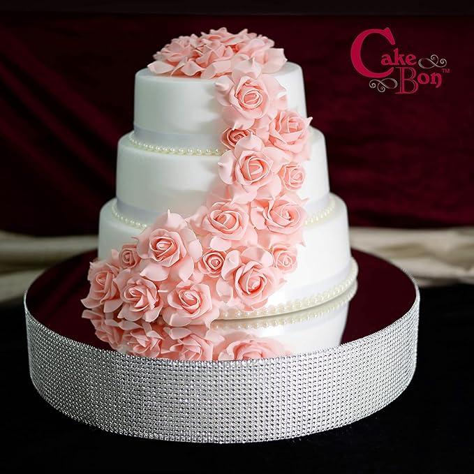 Cakebon Cake Stands - 13.5" Silver with Faux Rhinestones for Cakes and Pastries - Lightweight Polystyrene Foam for Party, Sturdy Wedding Cake Stand