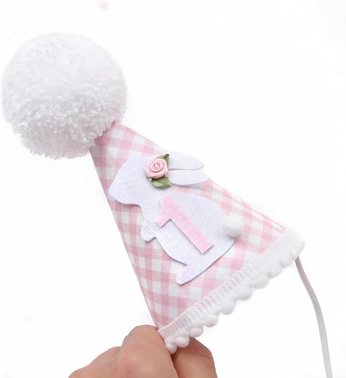 Some Bunny Is One Birthday Hat - Bunny 1st Birthday Decorations For Girls, Spring 1st Bday Decor, Easter Bday Crown, Pink Gingham First Bday Party Hat