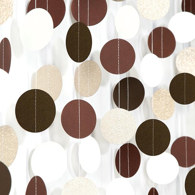 Boho-Brown Fall Baby-Shower Garland Streamers - 52Ft Neutral Beige Champagne Coffee Birthday Party Decorations Hanging Banner, Western Rustic Bridal Wedding Paper Backdrop Decor Huglony