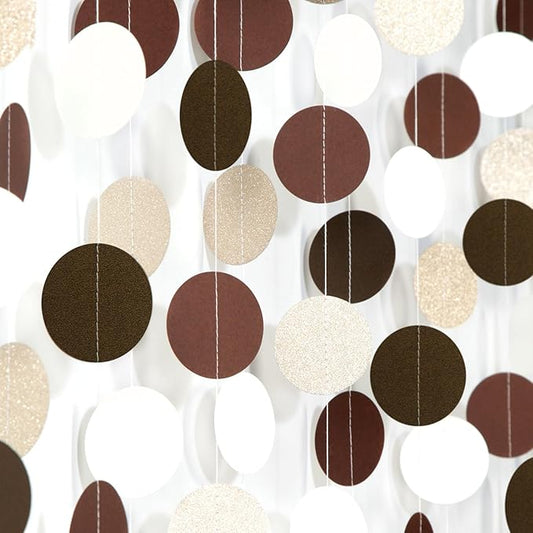 Boho-Brown Fall Baby-Shower Garland Streamers - 52Ft Neutral Beige Champagne Coffee Birthday Party Decorations Hanging Banner, Western Rustic Bridal Wedding Paper Backdrop Decor Huglony